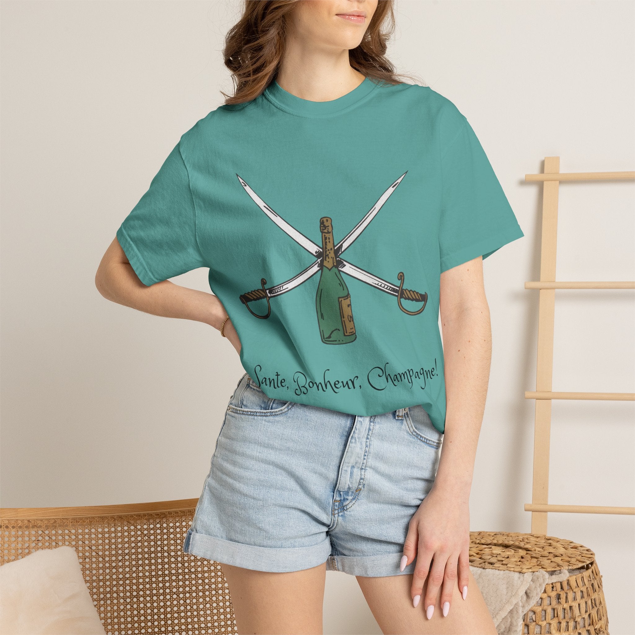 Champagne Sabering T-Shirt, Crossed Sabers & Bottle Graphic Tee