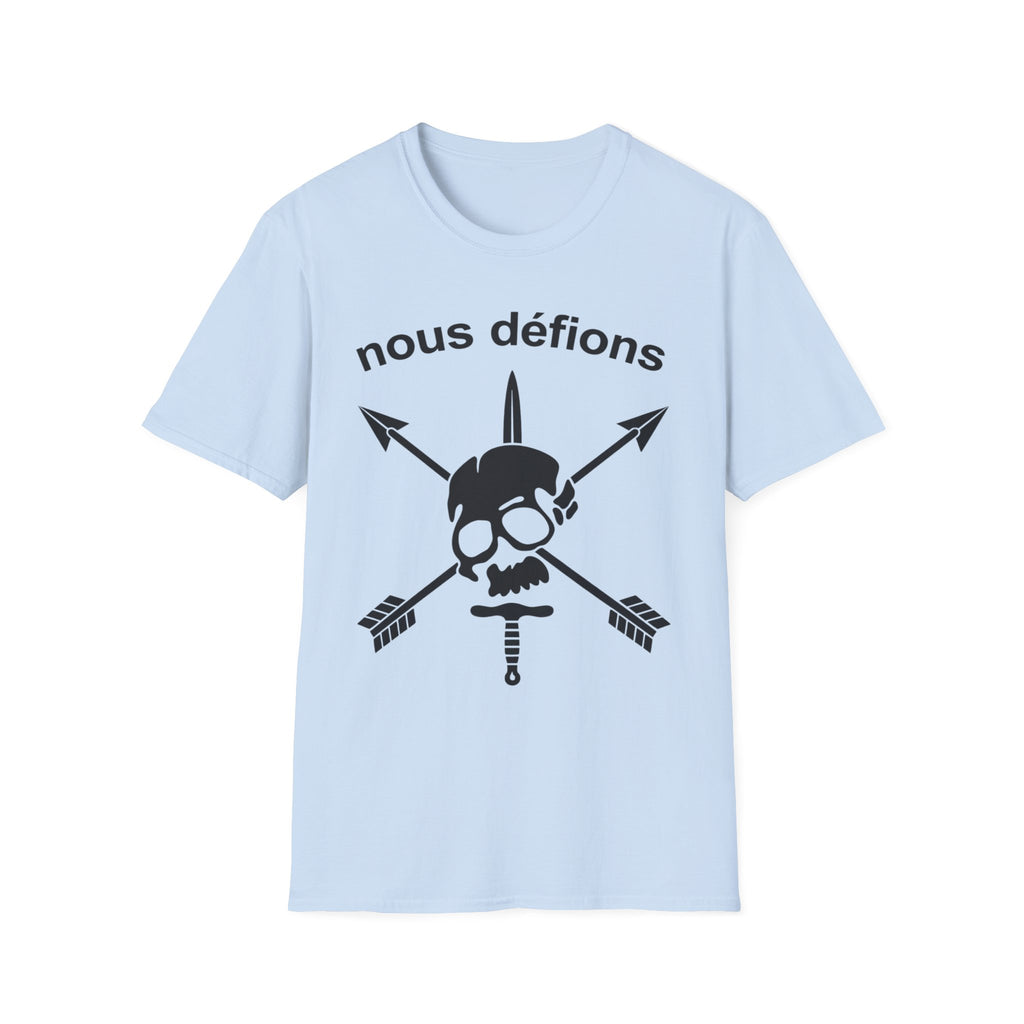 WW2 French Resistance Inspired T-Shirt Nous défions with skull and crossed bones