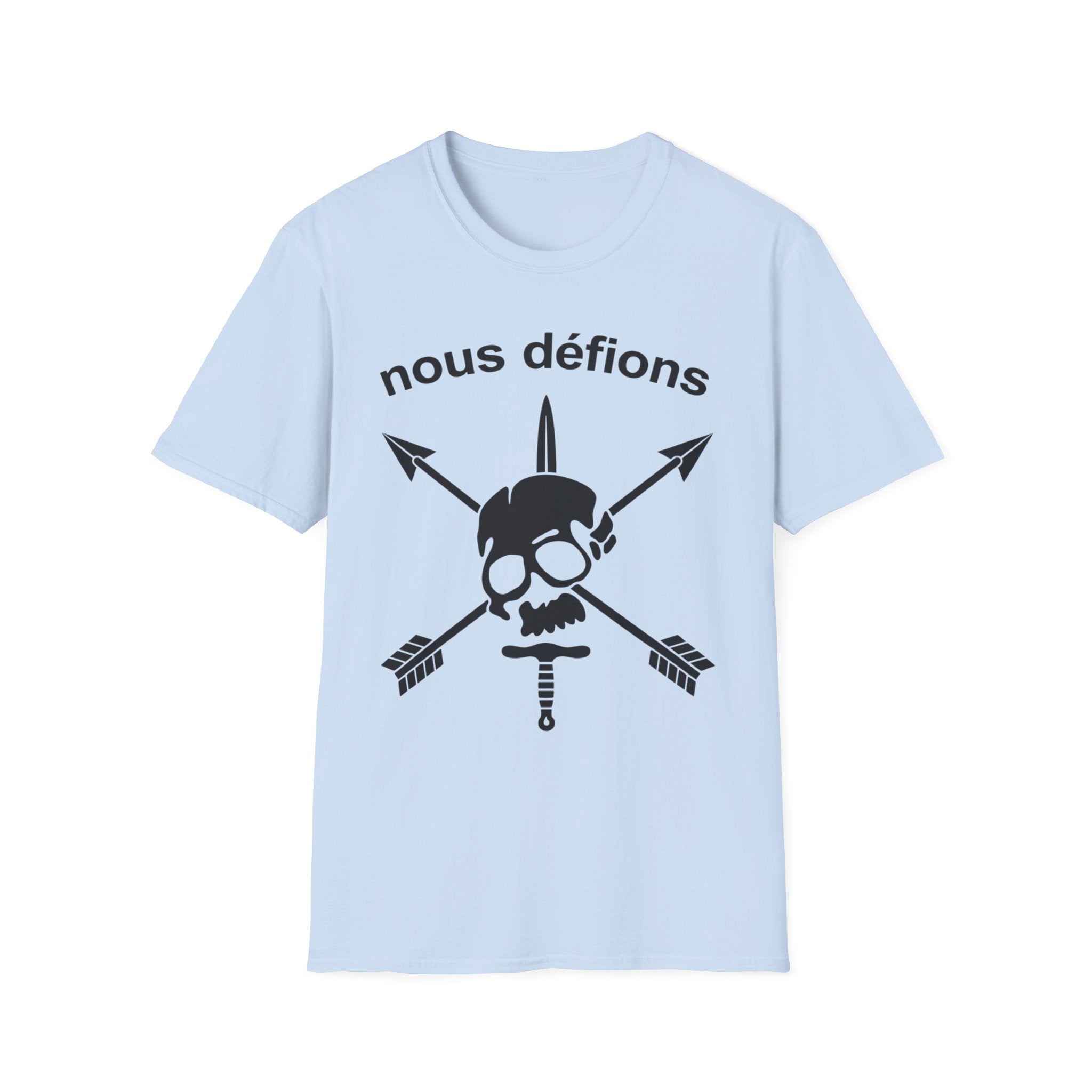 WW2 French Resistance Inspired T-Shirt Nous défions with skull and crossed bones
