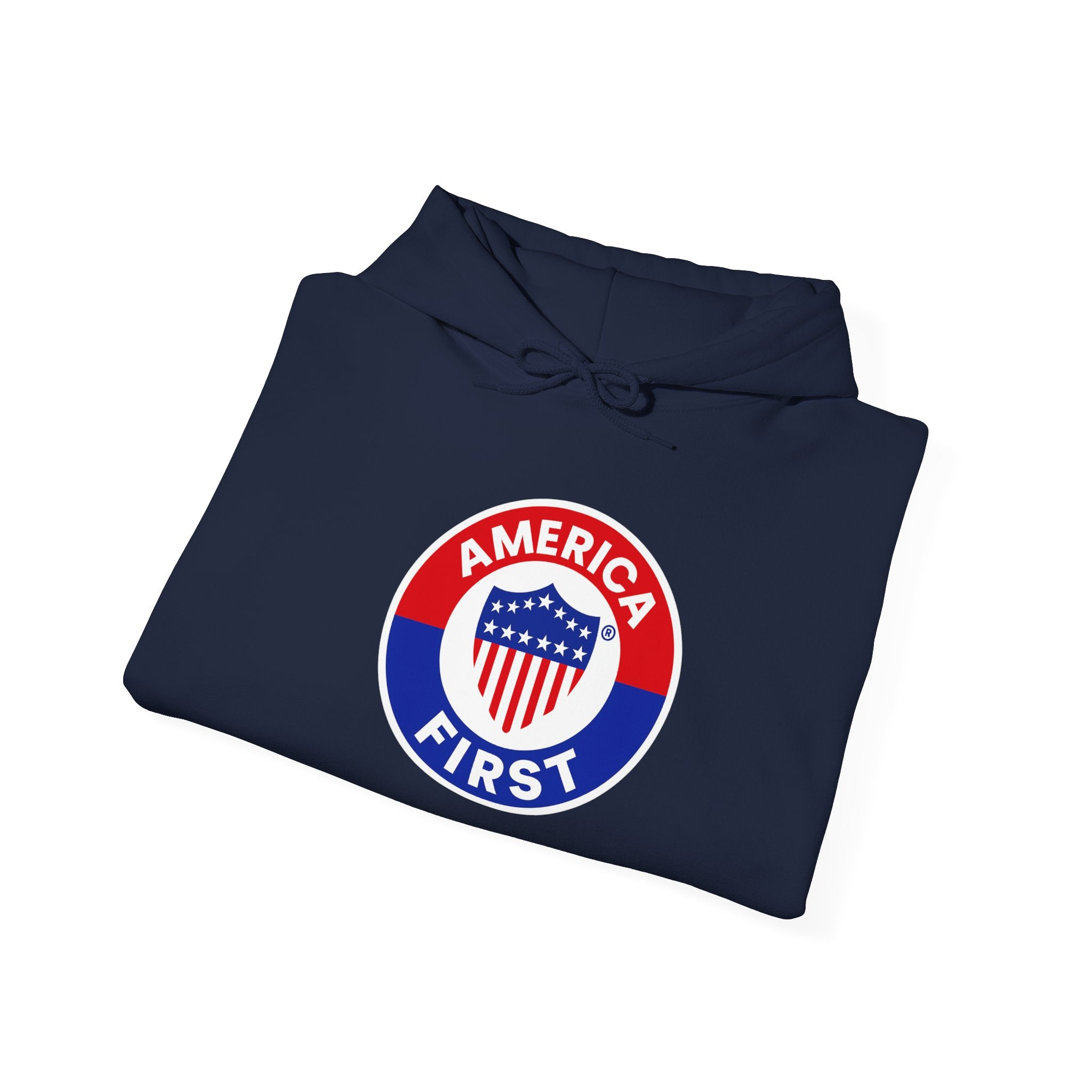 America First badge Hoodie | Patriotic USA shield emblem