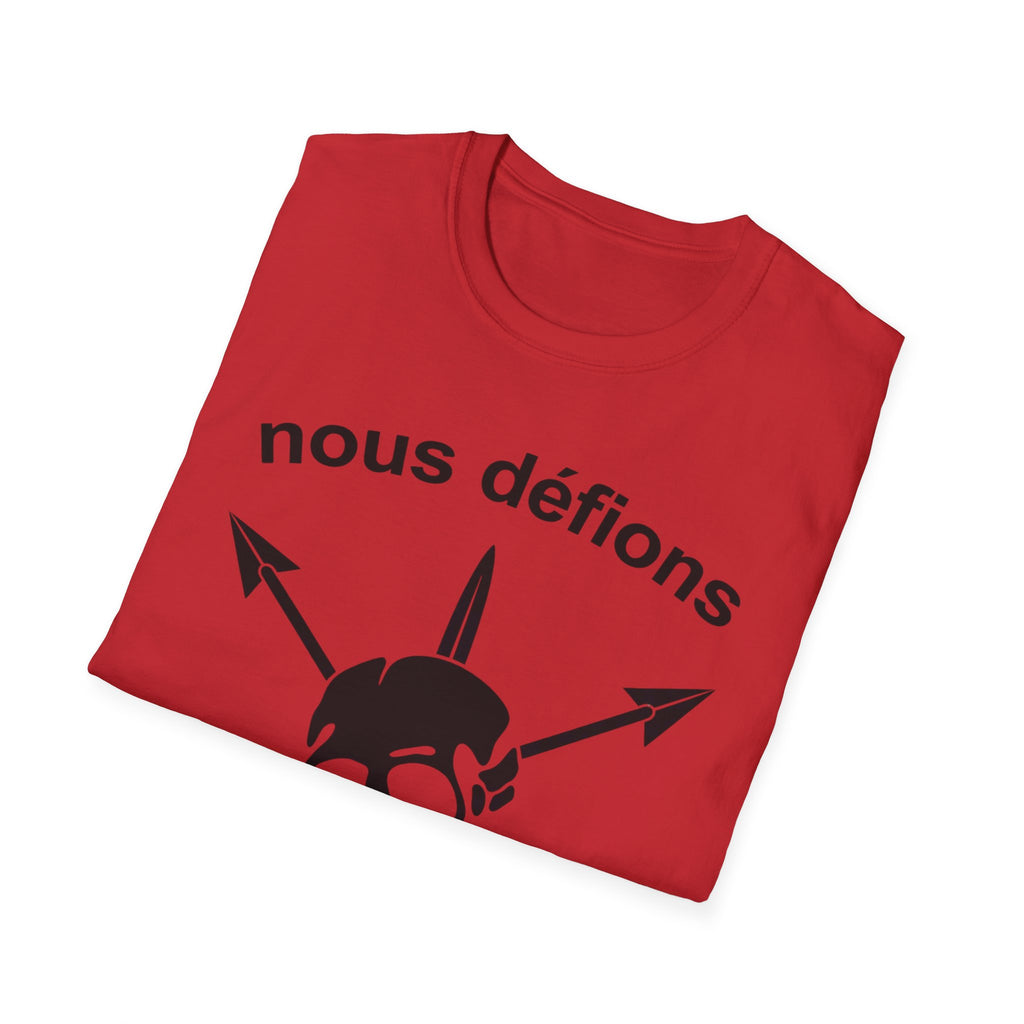 WW2 French Resistance Inspired T-Shirt Nous défions with skull and crossed bones