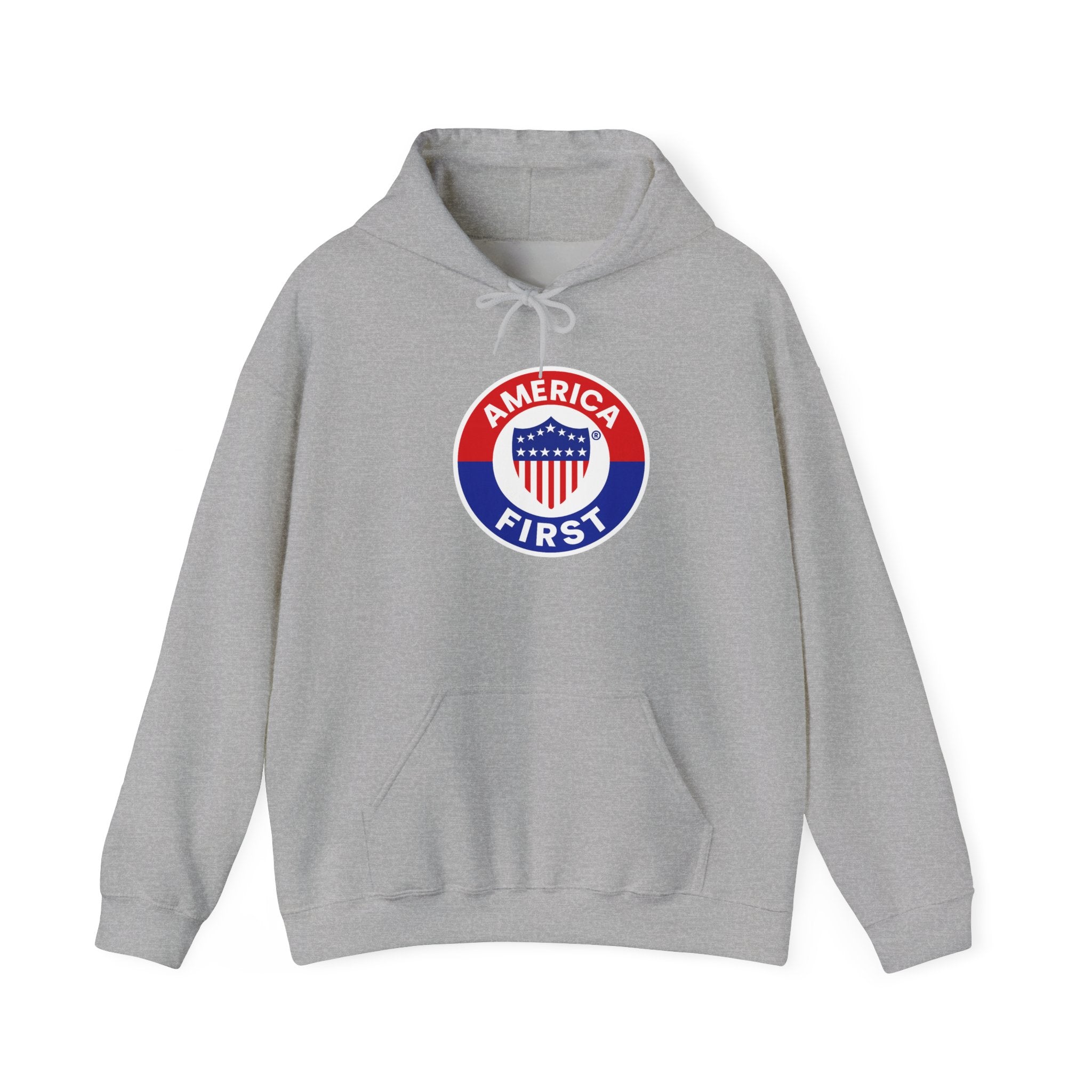 America First badge Hoodie | Patriotic USA shield emblem