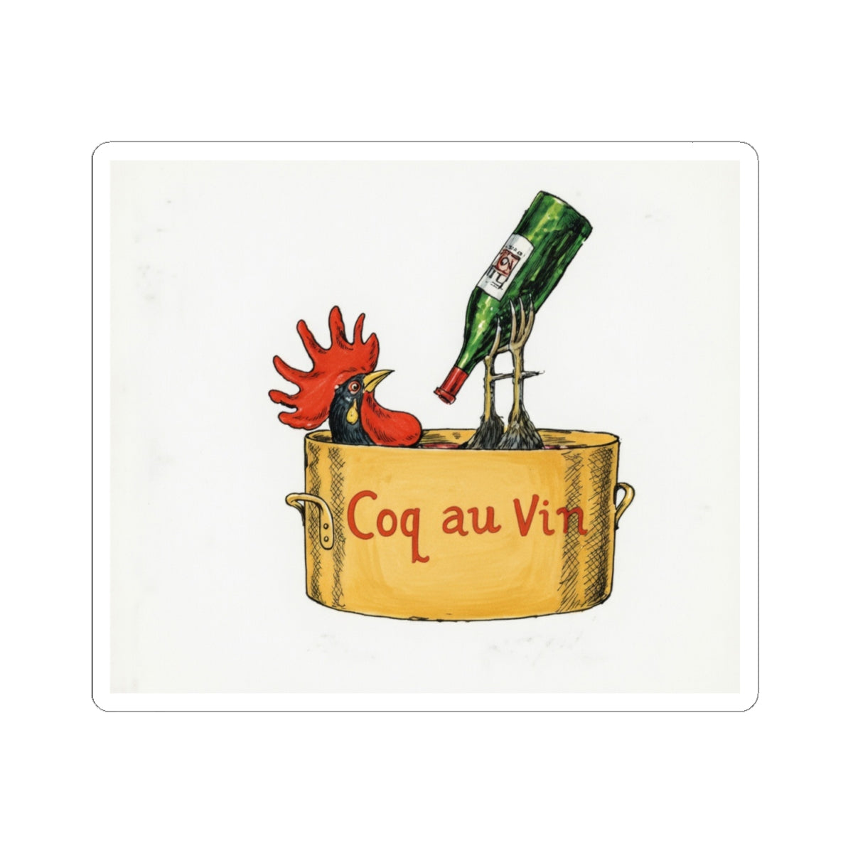 Coq au Vin Rooster Pot sticker | Wine Humor Sticker