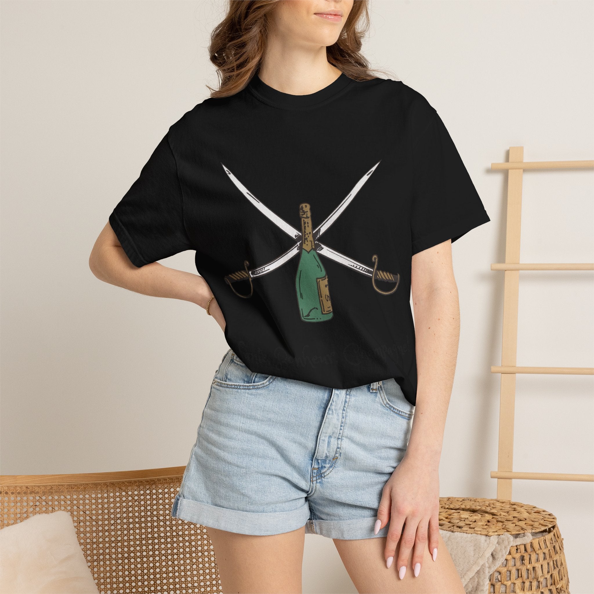 Champagne Sabering T-Shirt, Crossed Sabers & Bottle Graphic Tee