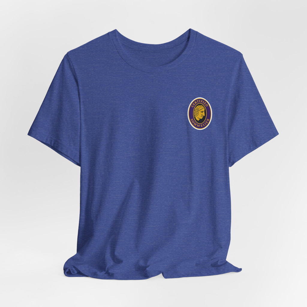 Certified Sommelier T-shirt, featuring the official emblem in striking purple, gold, and black