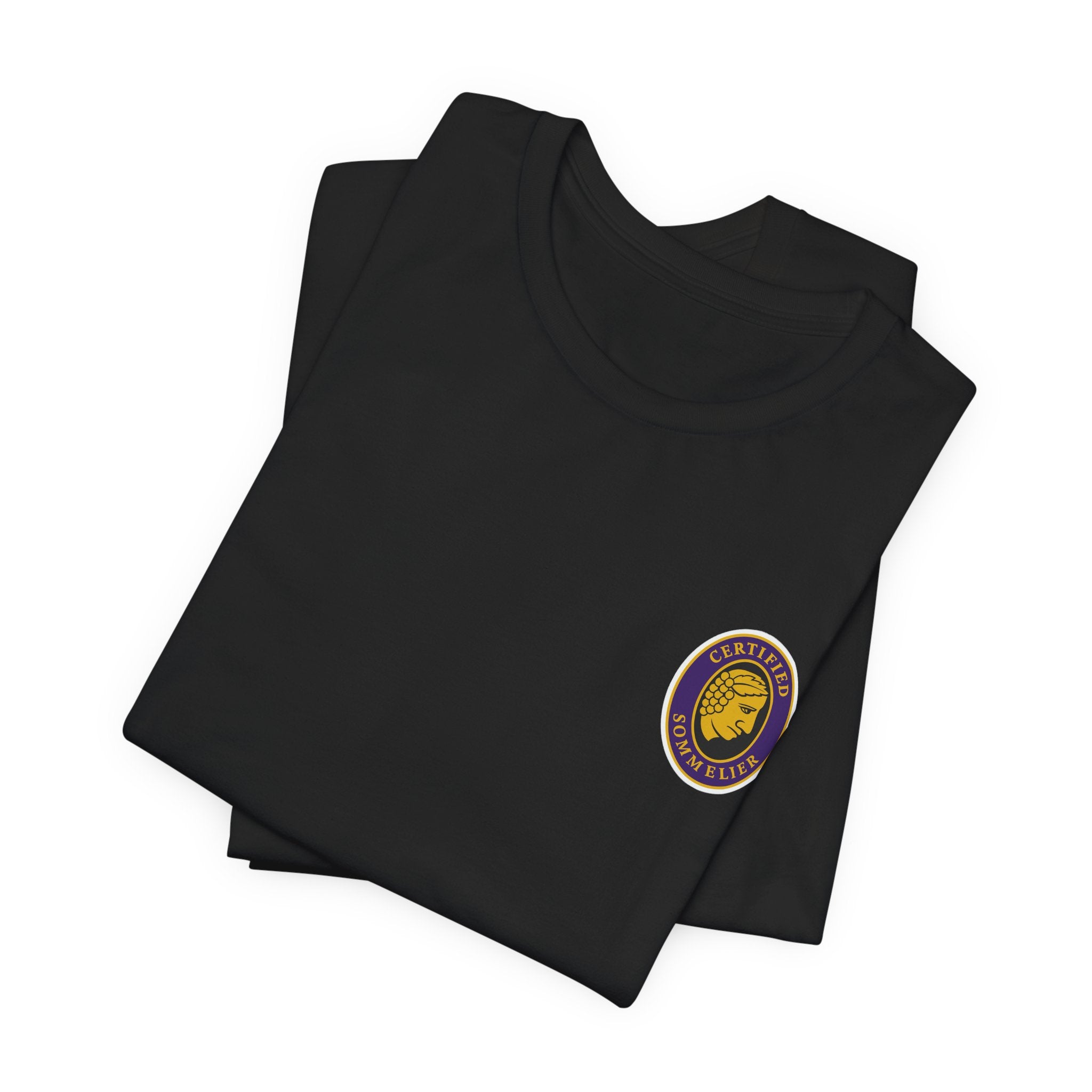 Certified Sommelier T-shirt, featuring the official emblem in striking purple, gold, and black