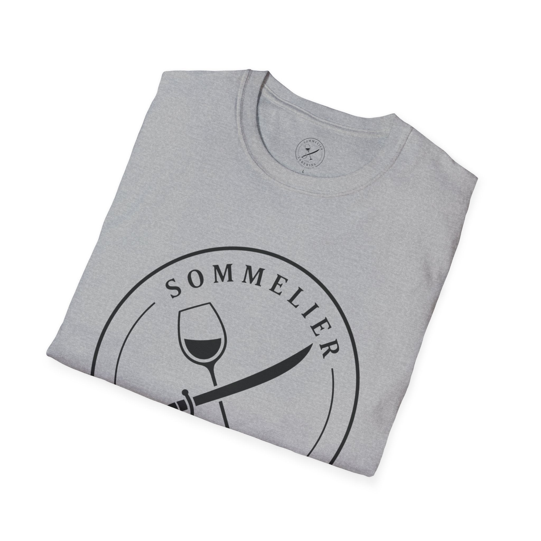 Sommelier and Sabering logo T-Shirt | Wine glass and saber emblem