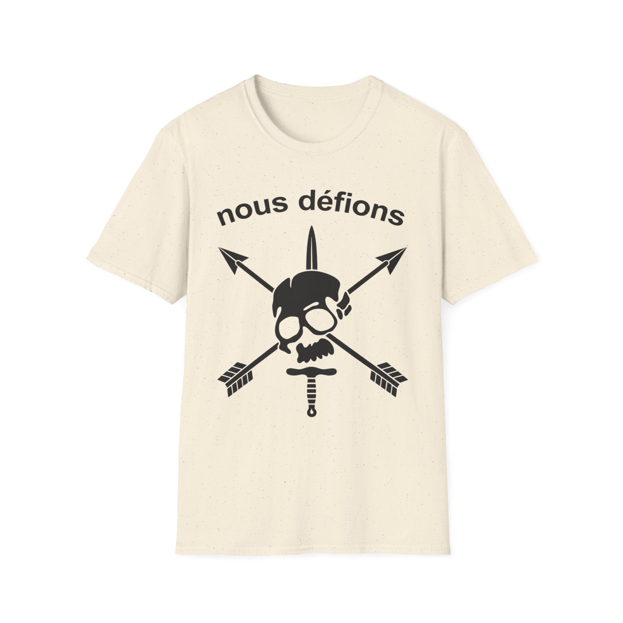 WW2 French Resistance Inspired T-Shirt Nous défions with skull and crossed bones