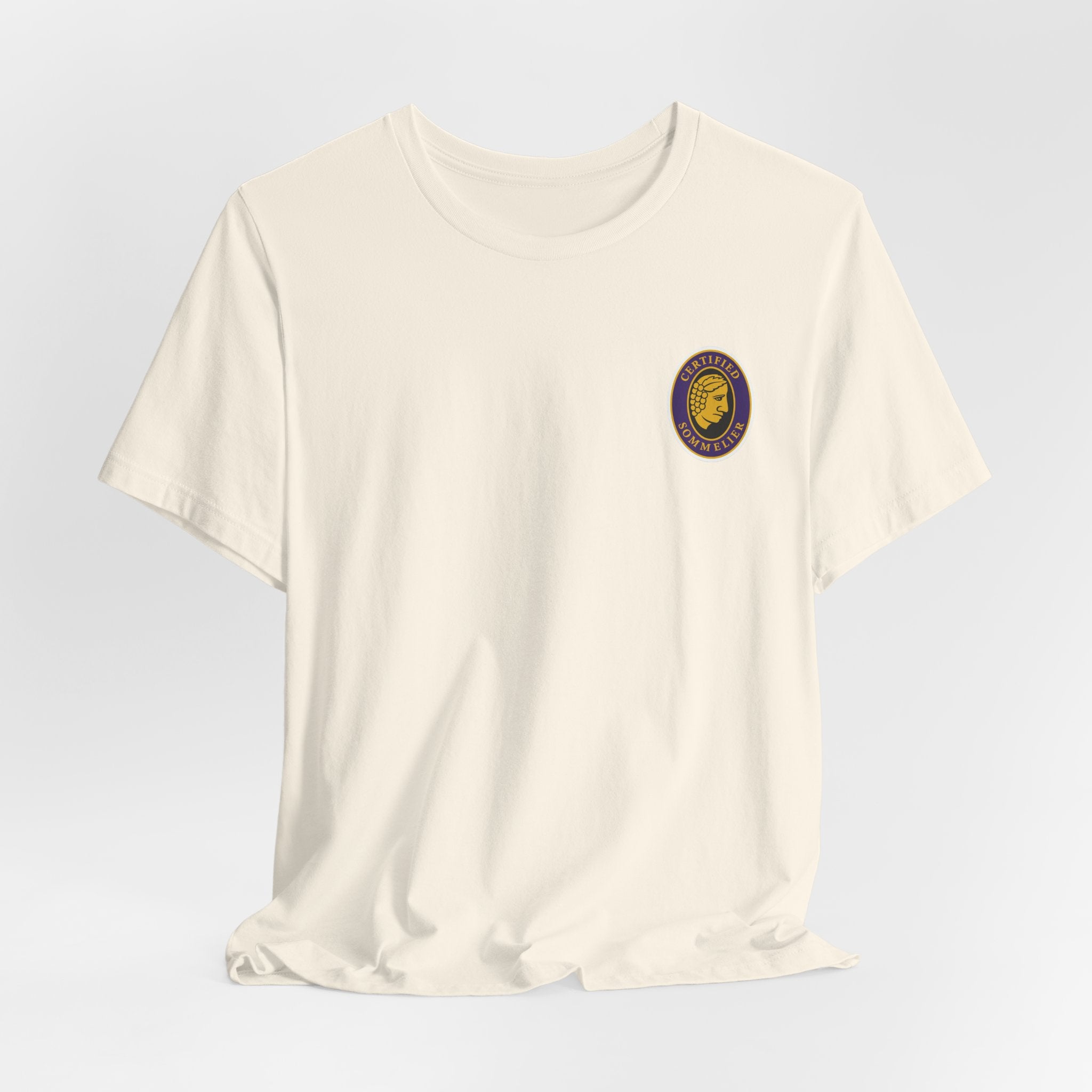 Certified Sommelier T-shirt, featuring the official emblem in striking purple, gold, and black