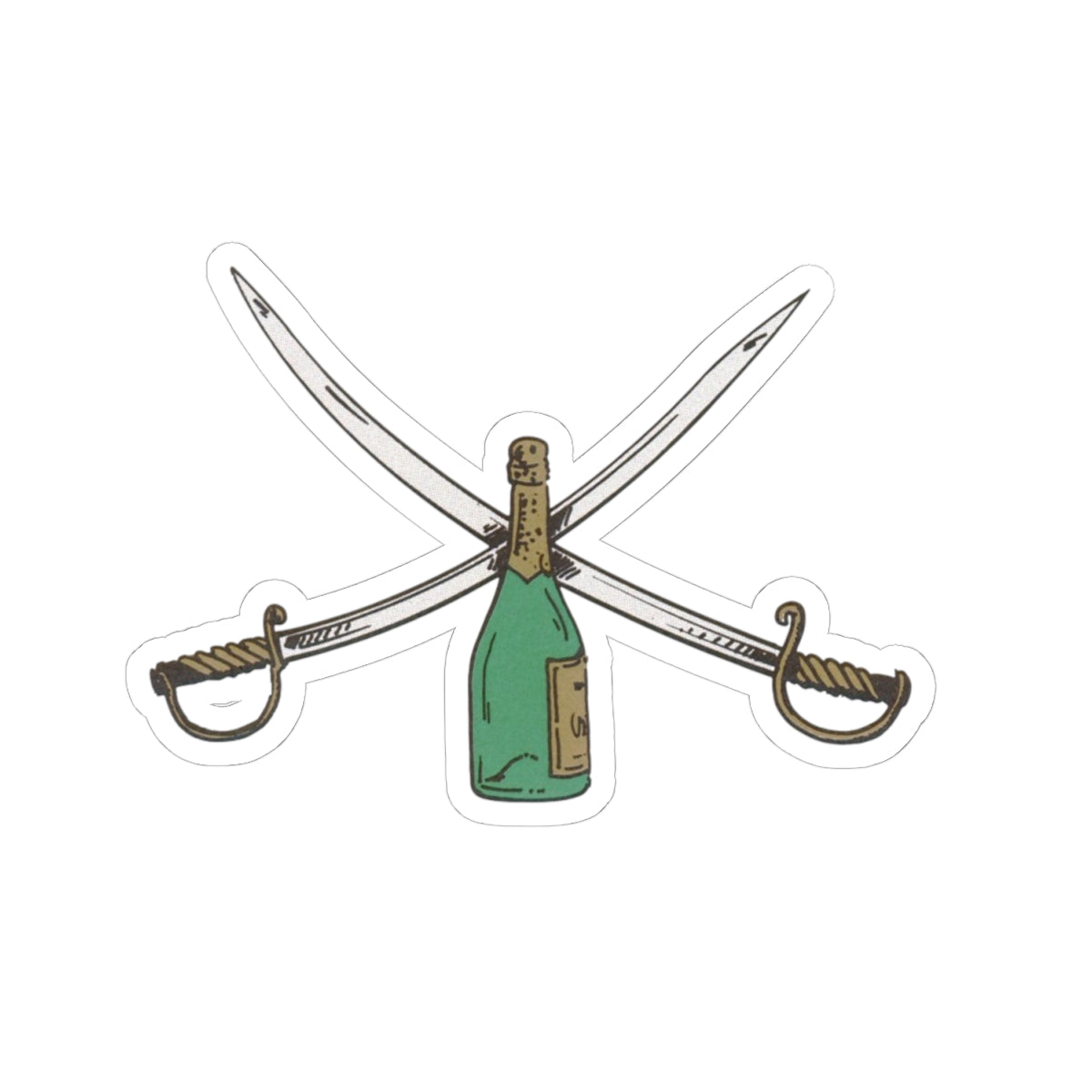 Champagne Bottle with Crossed Saber Vinyl Sticker