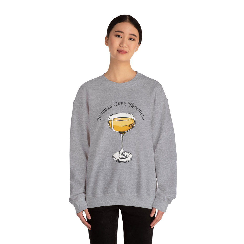Bubbles Over Troubles Sweatshirt | Champagne Glass Illustration