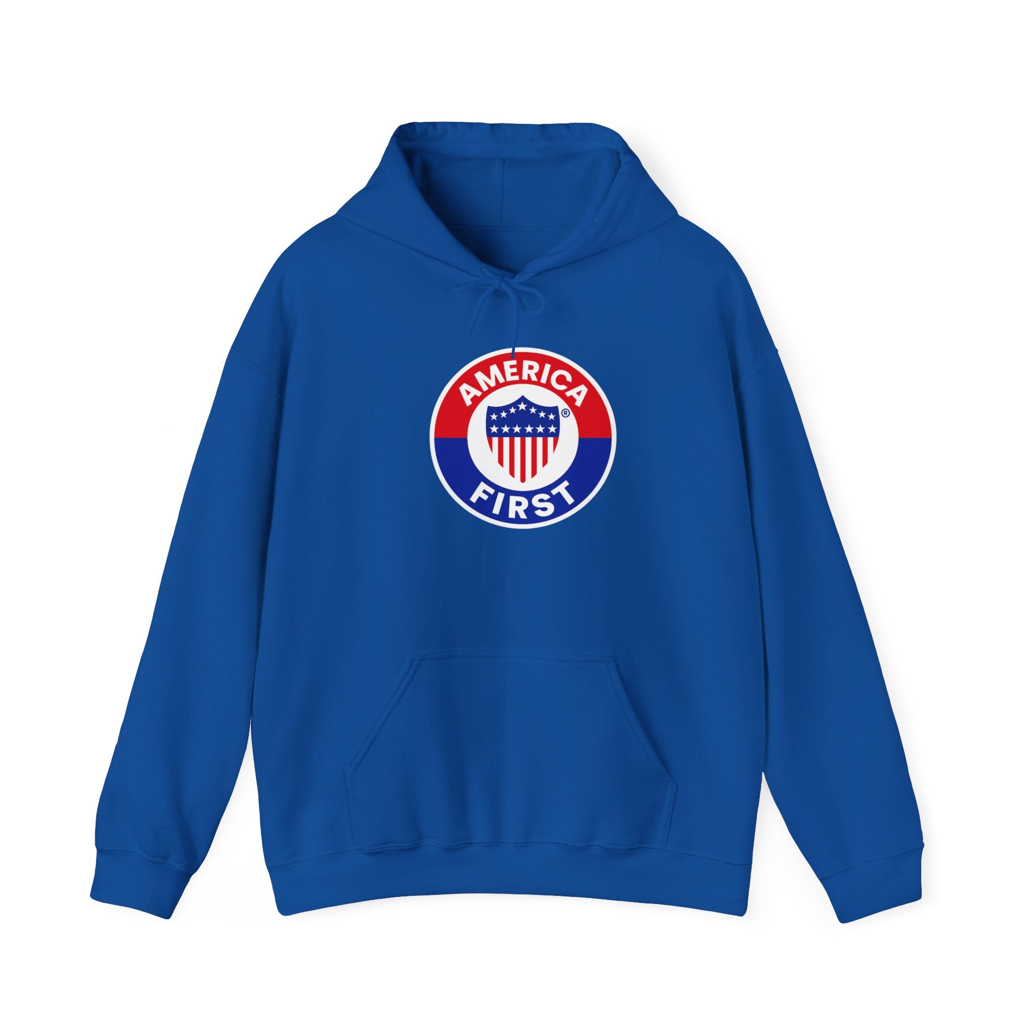 America First badge Hoodie | Patriotic USA shield emblem