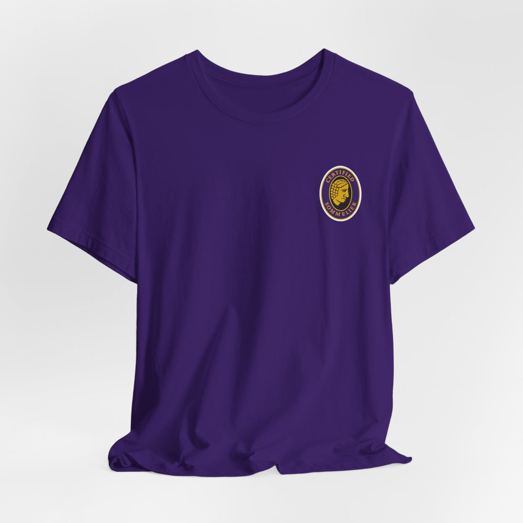 Certified Sommelier T-shirt, featuring the official emblem in striking purple, gold, and black
