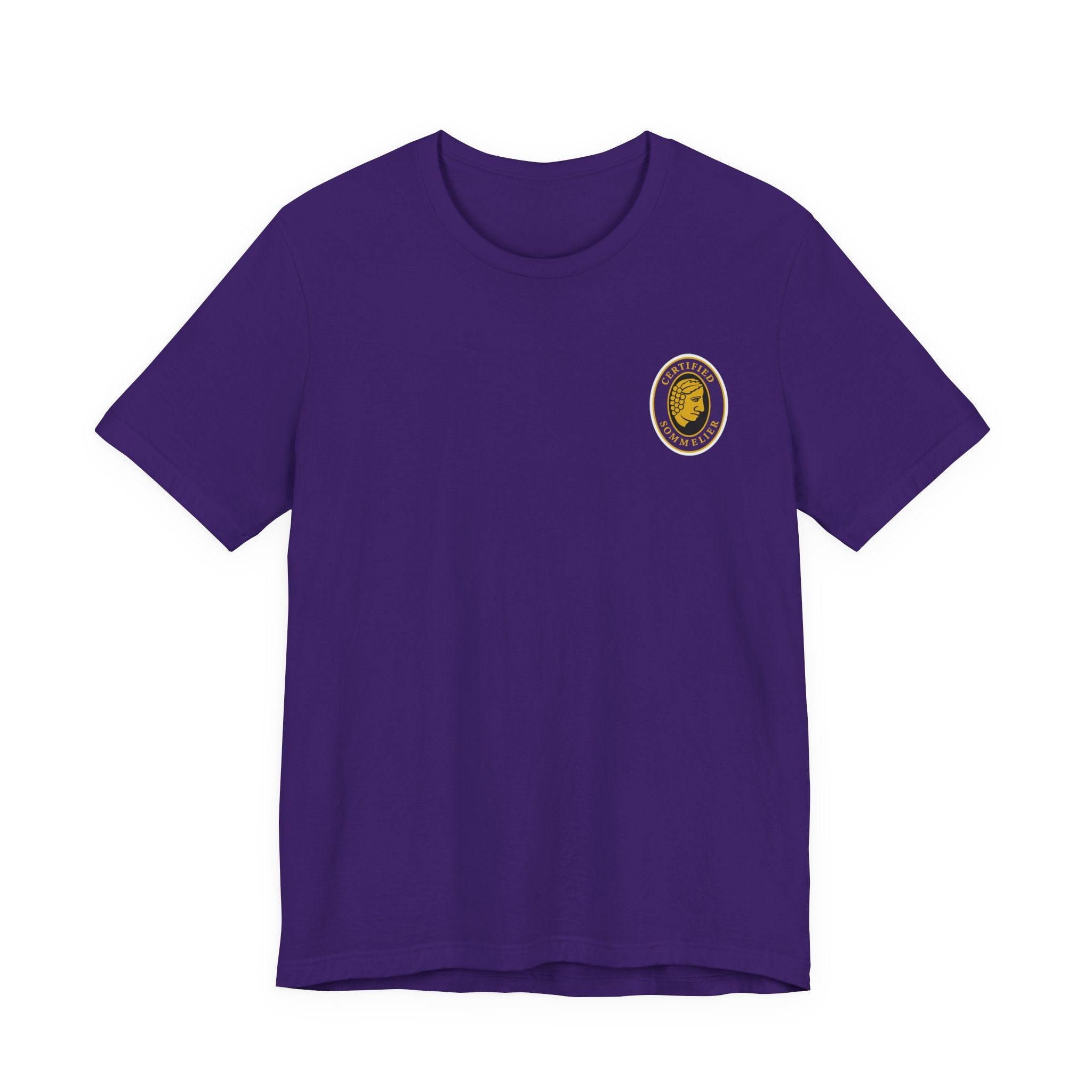 Certified Sommelier T-shirt, featuring the official emblem in striking purple, gold, and black