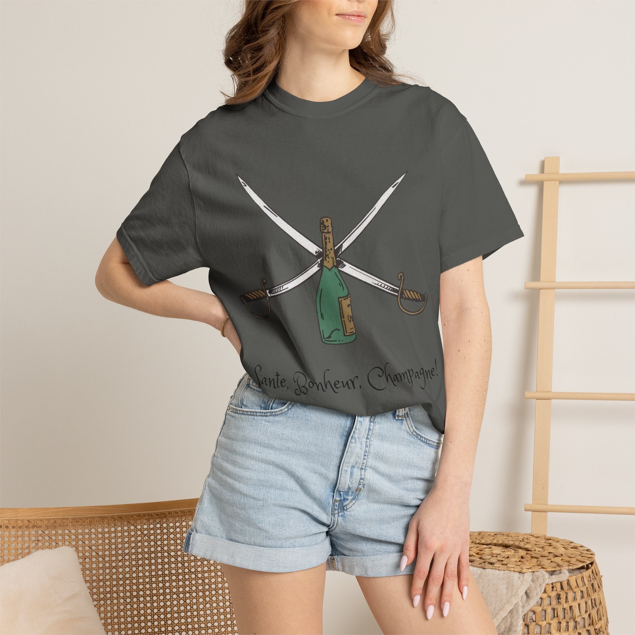 Champagne Sabering T-Shirt, Crossed Sabers & Bottle Graphic Tee