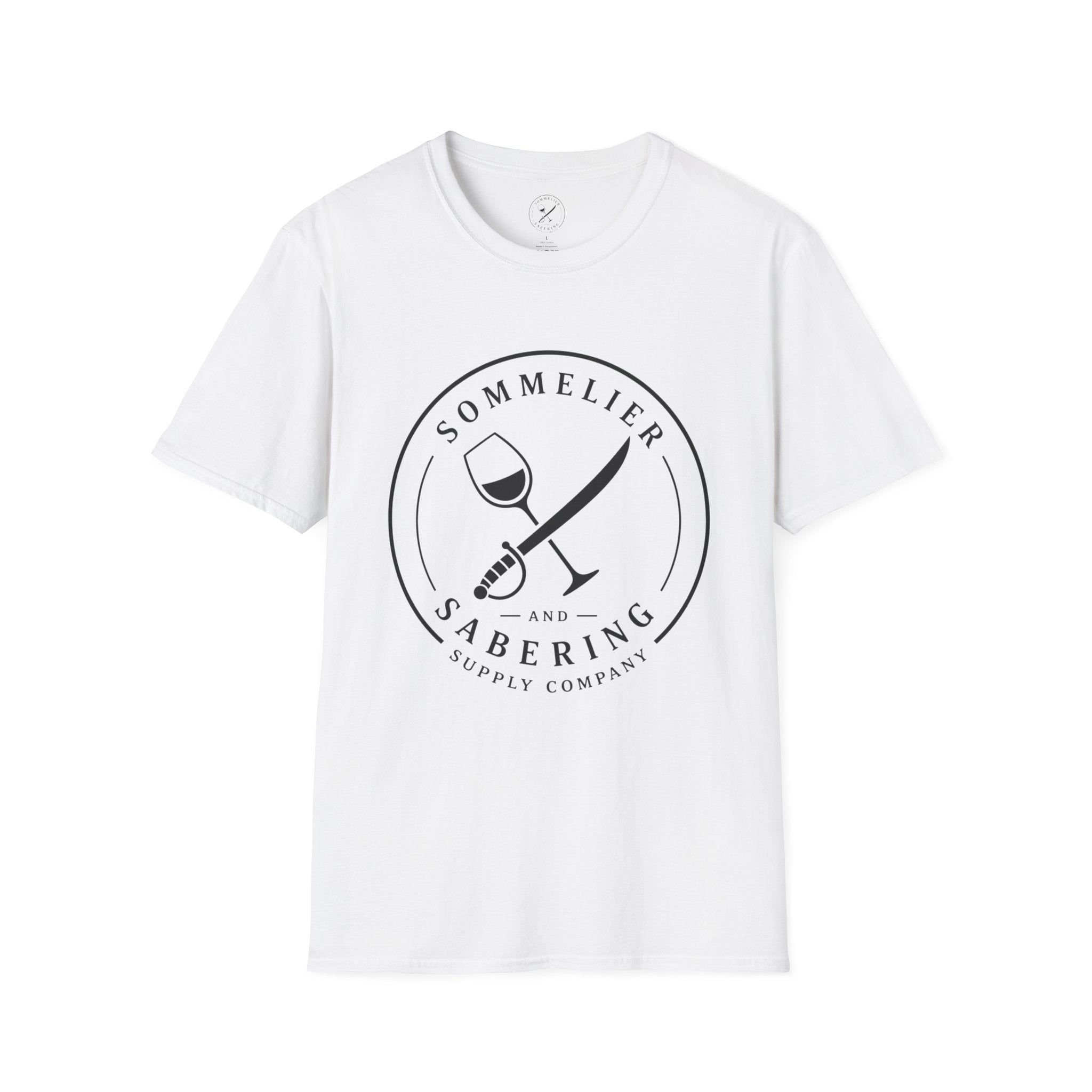 Sommelier and Sabering logo T-Shirt | Wine glass and saber emblem