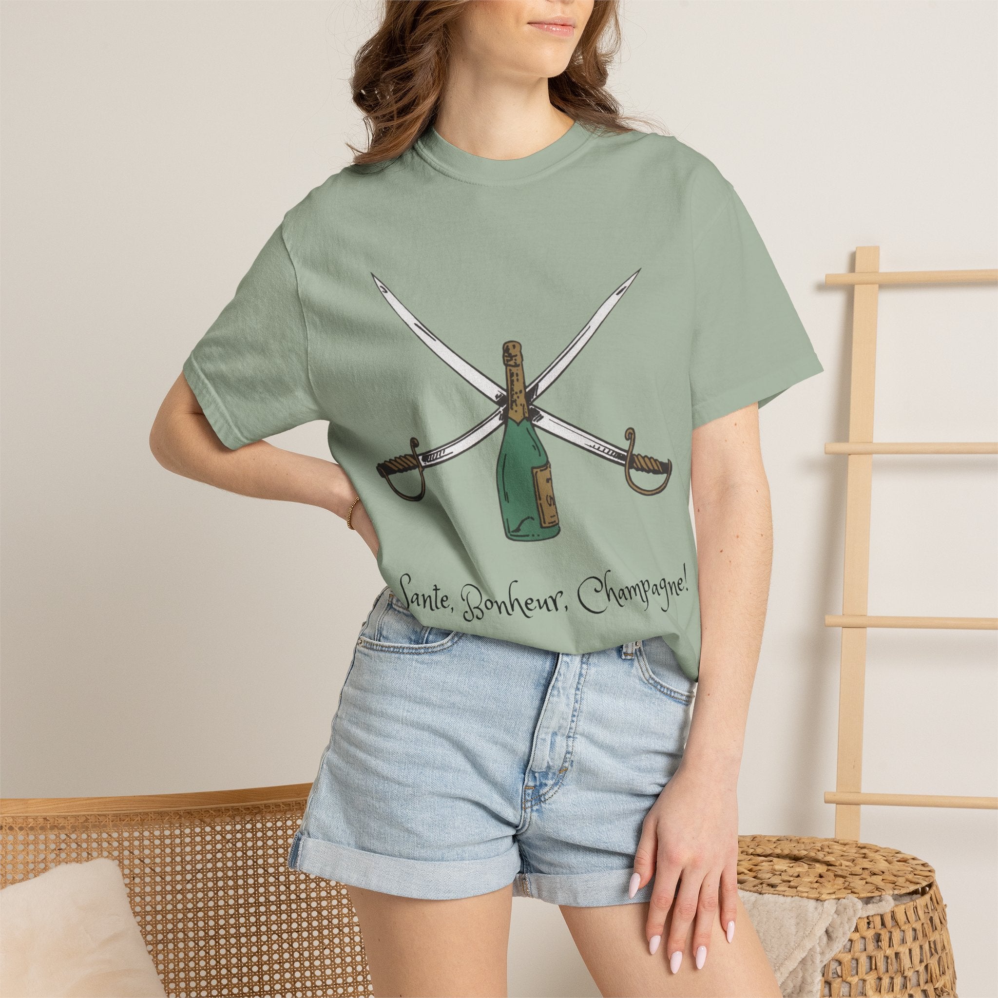 Champagne Sabering T-Shirt, Crossed Sabers & Bottle Graphic Tee