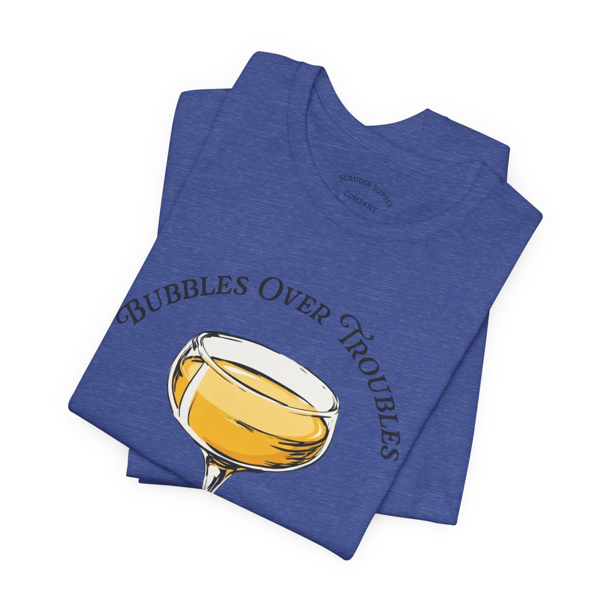 Bubbles Over Troubles Champagne Glass Tee | Cocktail Shirt