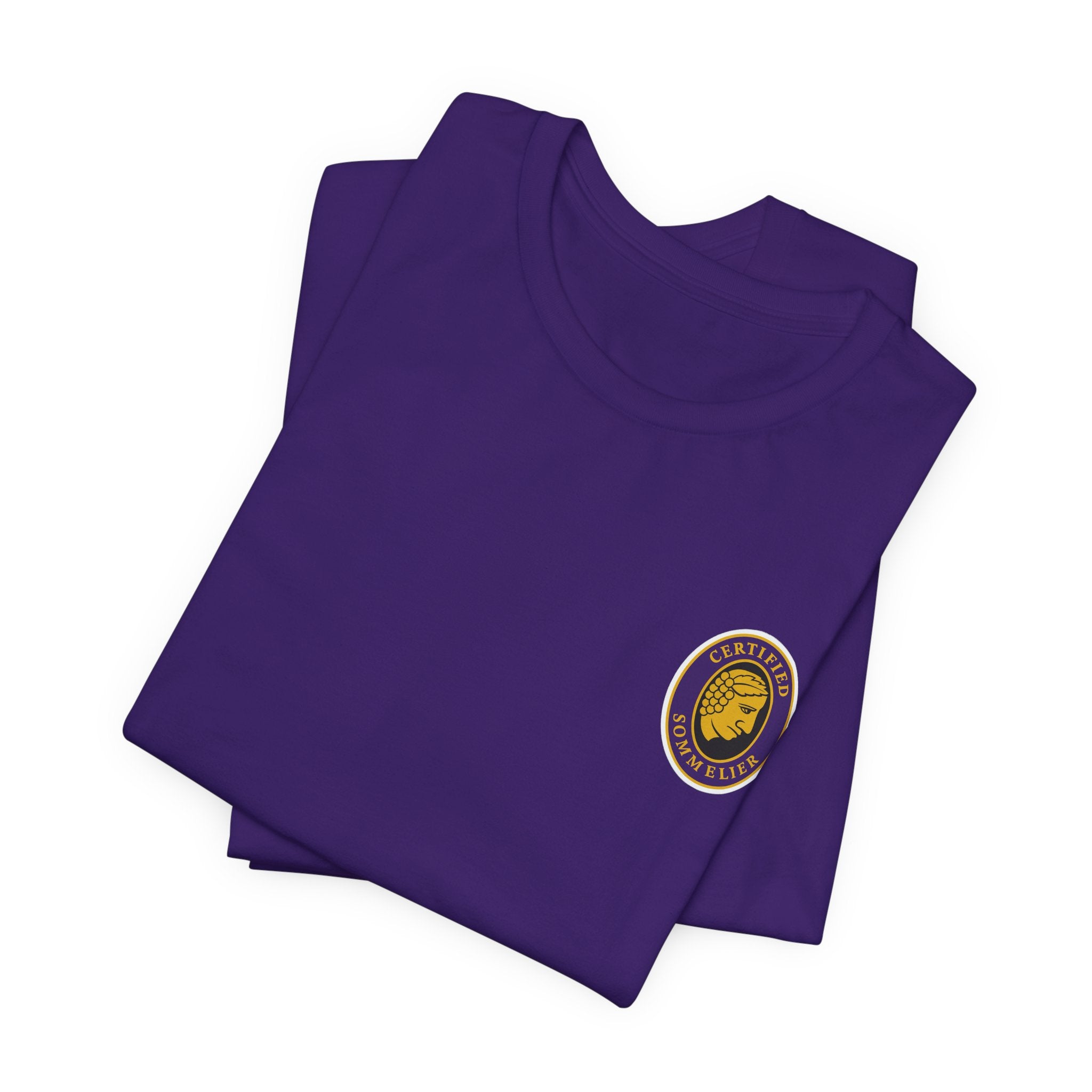 Certified Sommelier T-shirt, featuring the official emblem in striking purple, gold, and black