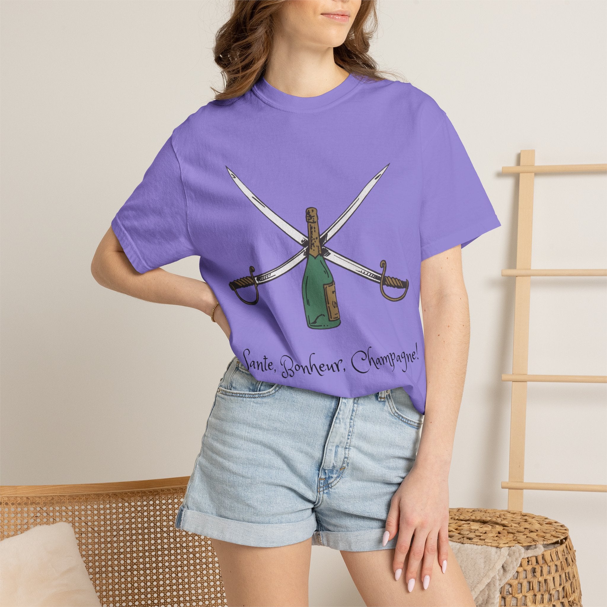 Champagne Sabering T-Shirt, Crossed Sabers & Bottle Graphic Tee