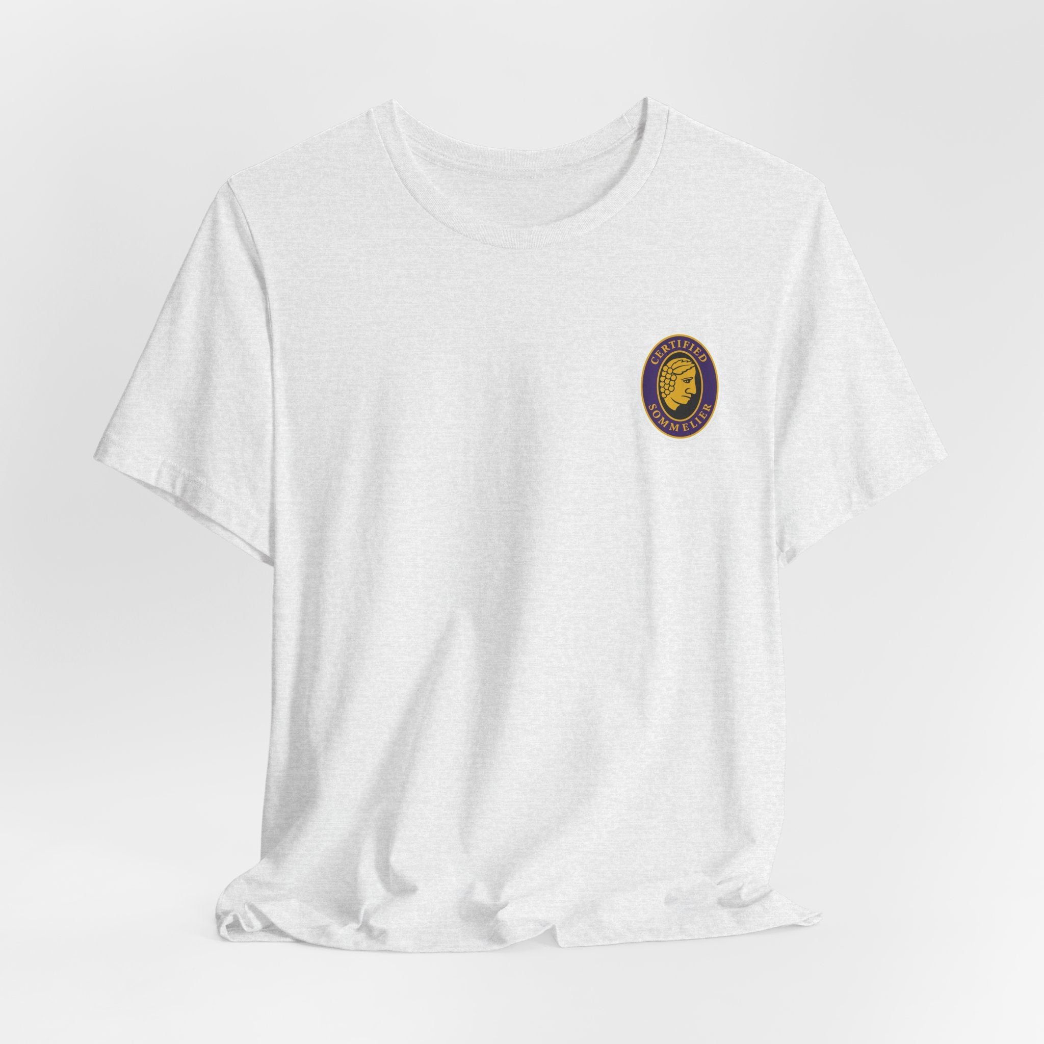 Certified Sommelier T-shirt, featuring the official emblem in striking purple, gold, and black