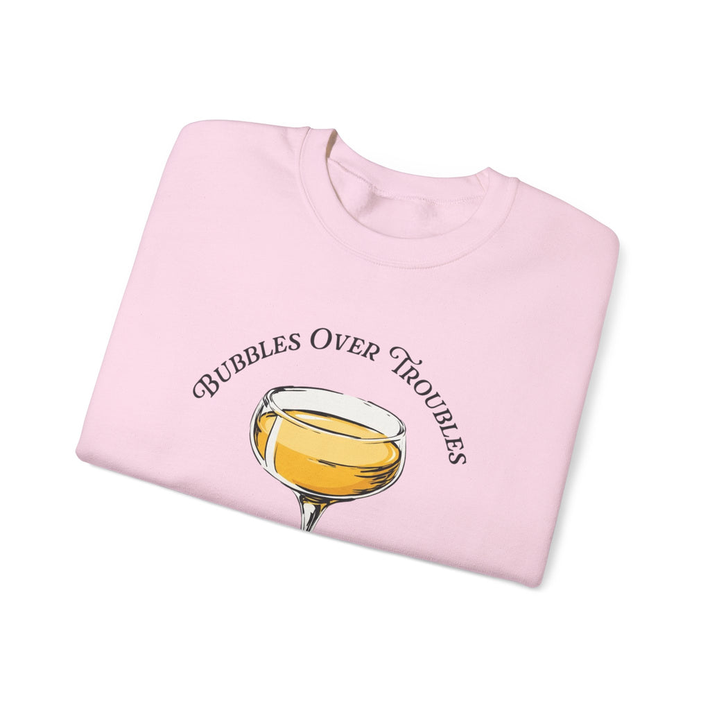 Bubbles Over Troubles Sweatshirt | Champagne Glass Illustration