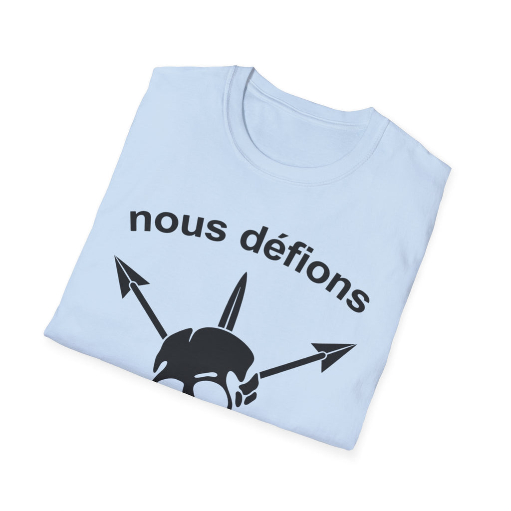 WW2 French Resistance Inspired T-Shirt Nous défions with skull and crossed bones
