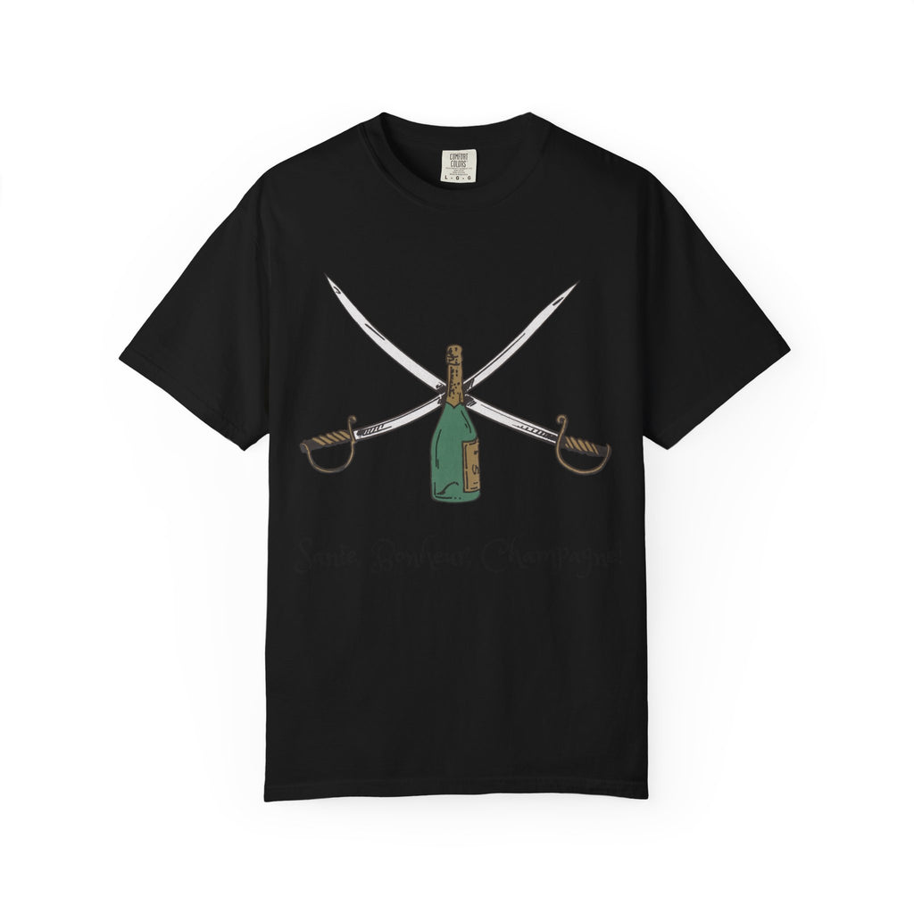 Champagne Sabering T-Shirt, Crossed Sabers & Bottle Graphic Tee