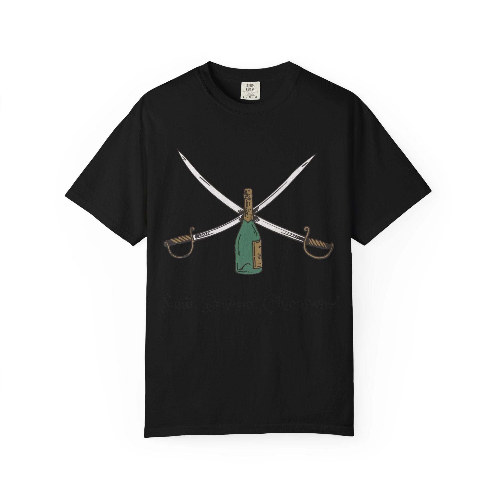 Champagne Sabering T-Shirt, Crossed Sabers & Bottle Graphic Tee