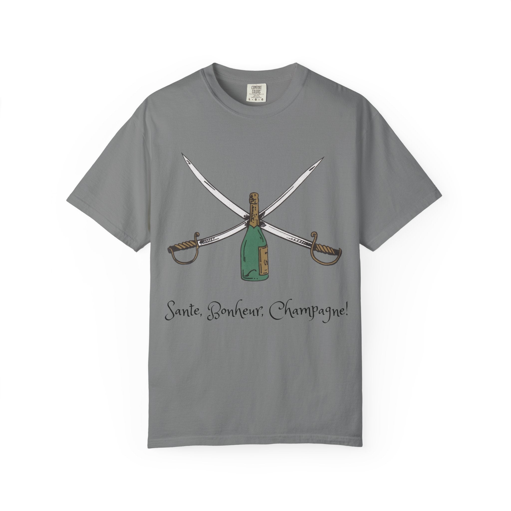 Champagne Sabering T-Shirt, Crossed Sabers & Bottle Graphic Tee