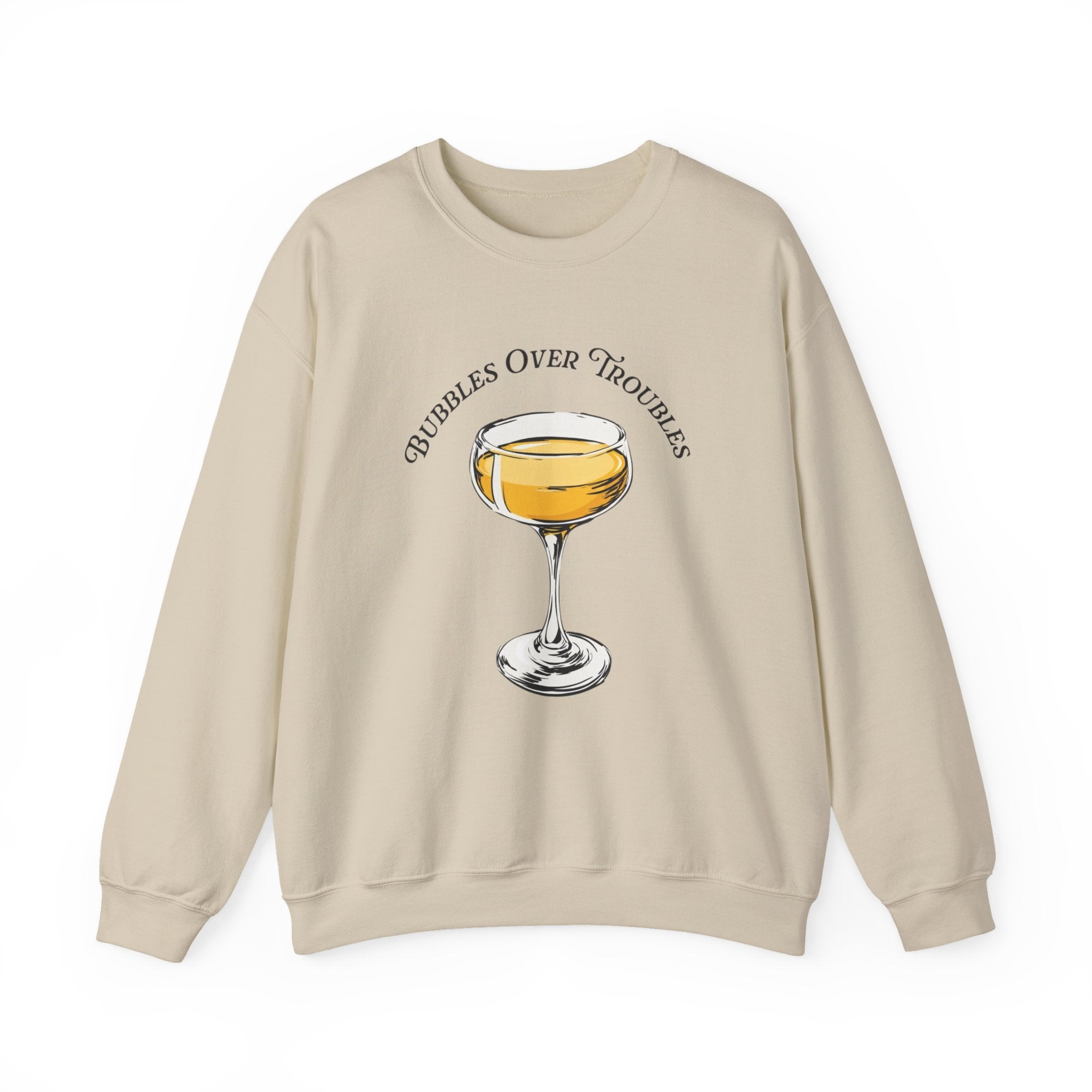 Bubbles Over Troubles Sweatshirt | Champagne Glass Illustration