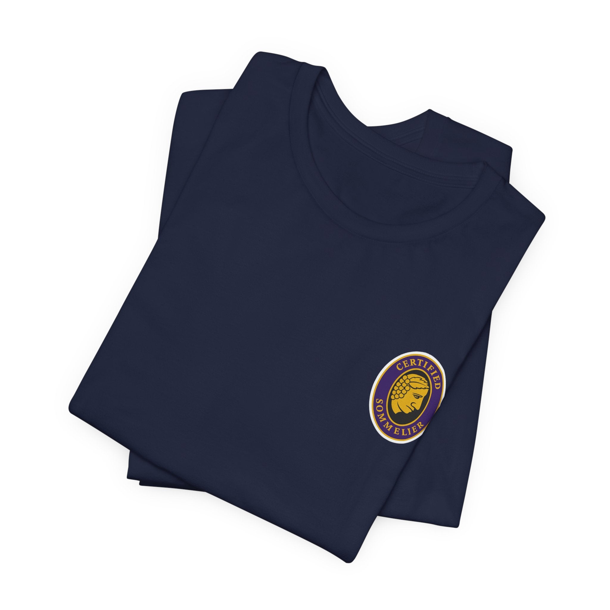 Certified Sommelier T-shirt, featuring the official emblem in striking purple, gold, and black