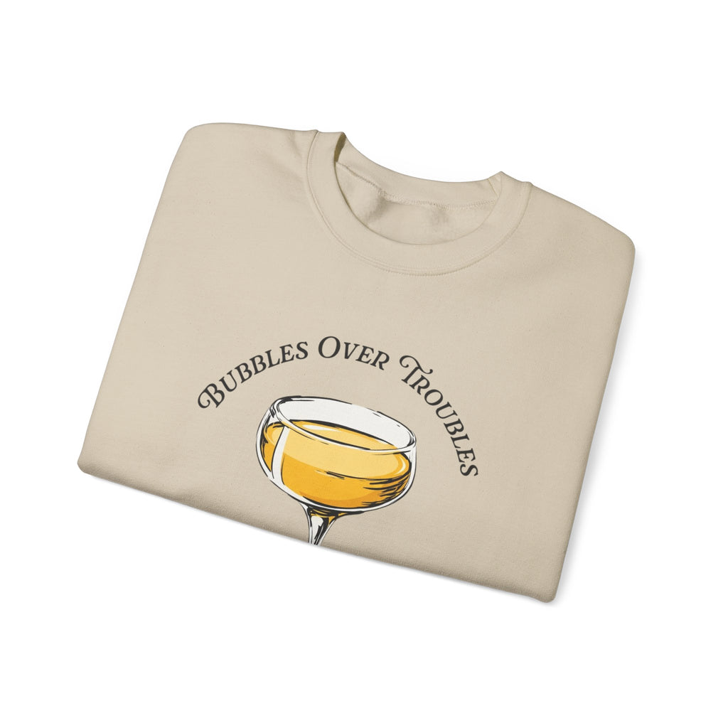 Bubbles Over Troubles Sweatshirt | Champagne Glass Illustration