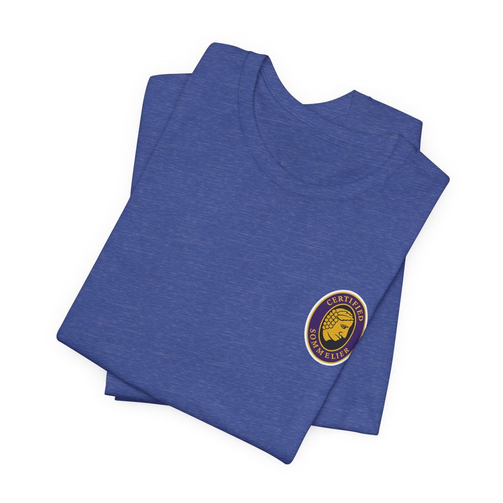 Certified Sommelier T-shirt, featuring the official emblem in striking purple, gold, and black