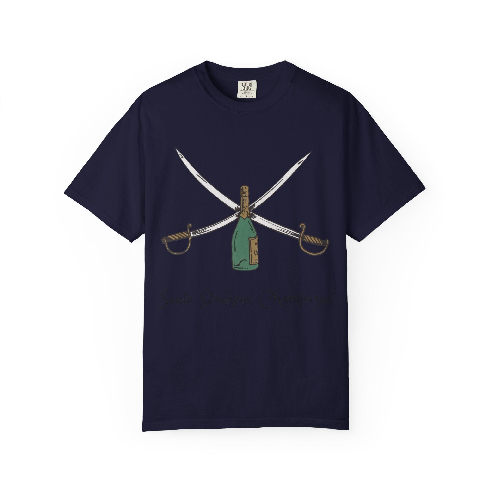 Champagne Sabering T-Shirt, Crossed Sabers & Bottle Graphic Tee