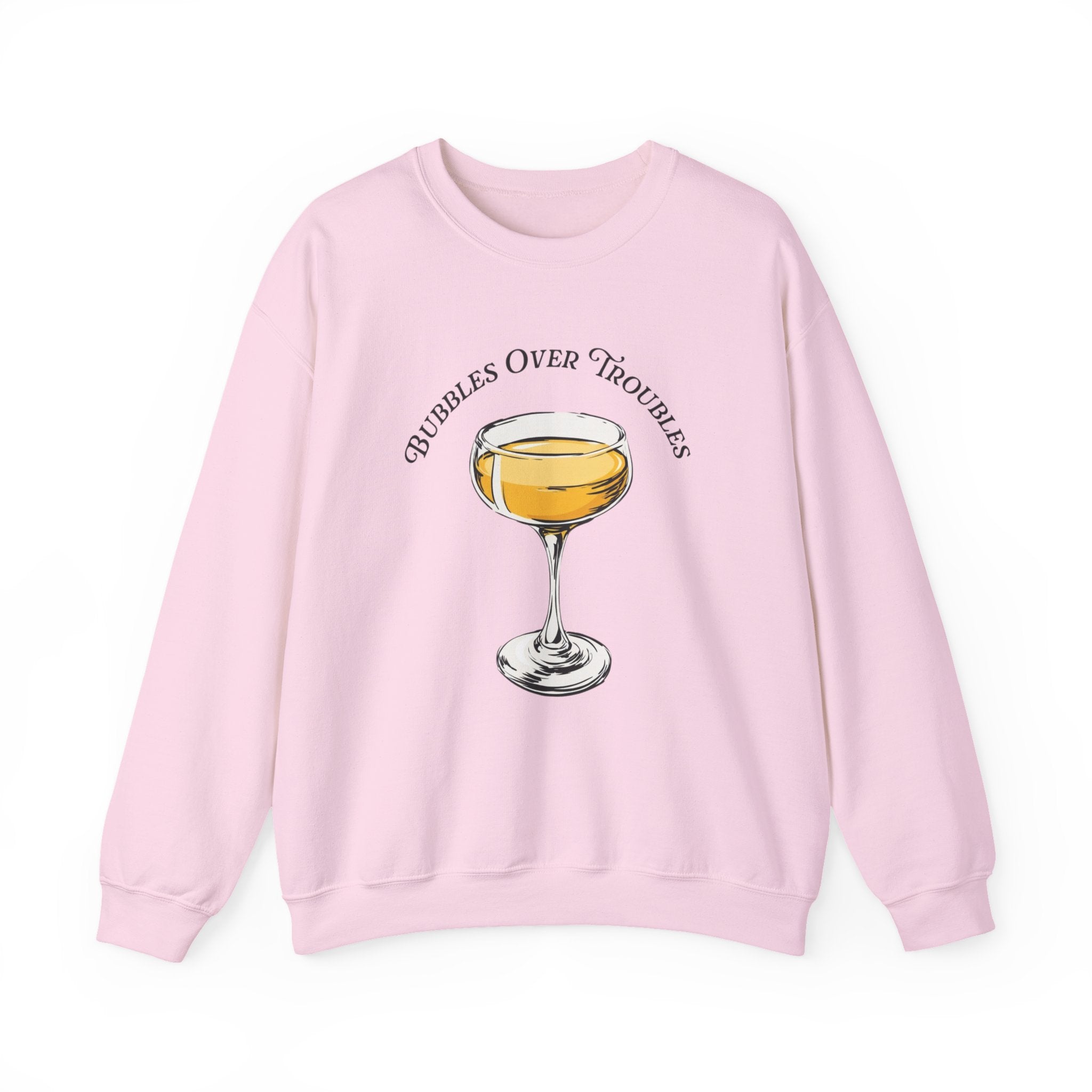 Bubbles Over Troubles Sweatshirt | Champagne Glass Illustration