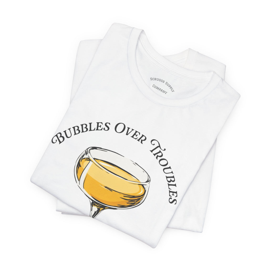 Bubbles Over Troubles Champagne Glass Tee | Cocktail Shirt