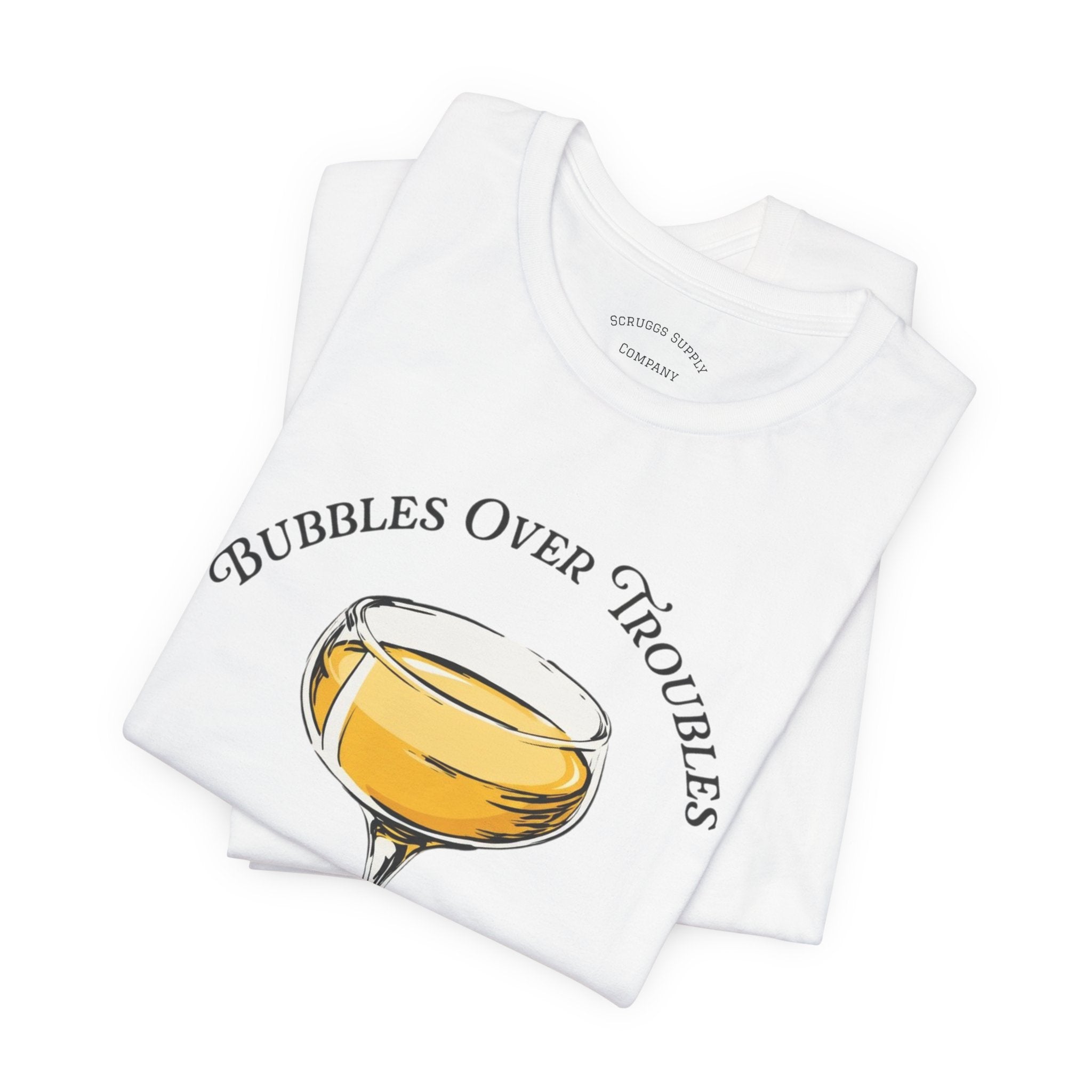Bubbles Over Troubles Champagne Glass Tee | Cocktail Shirt