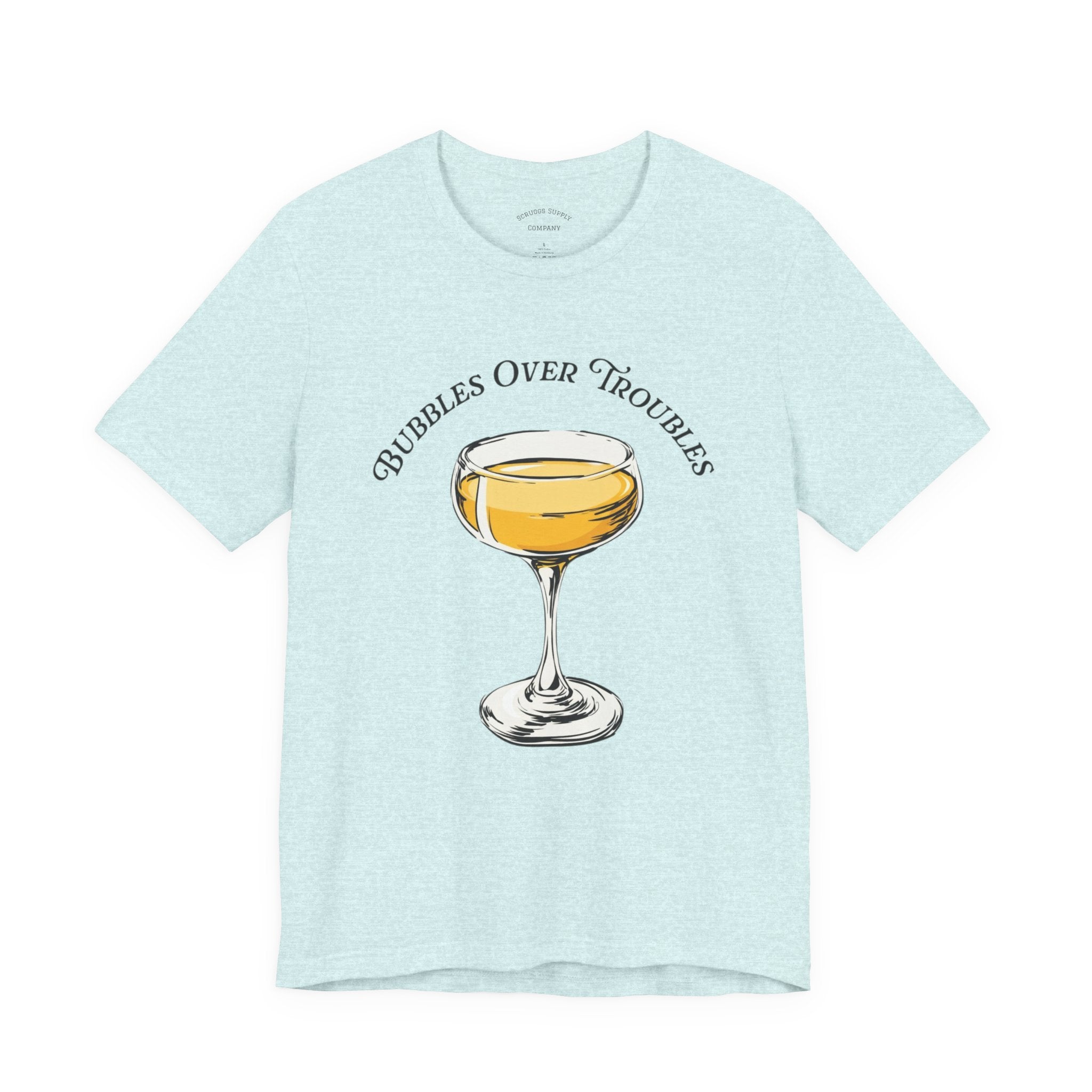 Bubbles Over Troubles Champagne Glass Tee | Cocktail Shirt