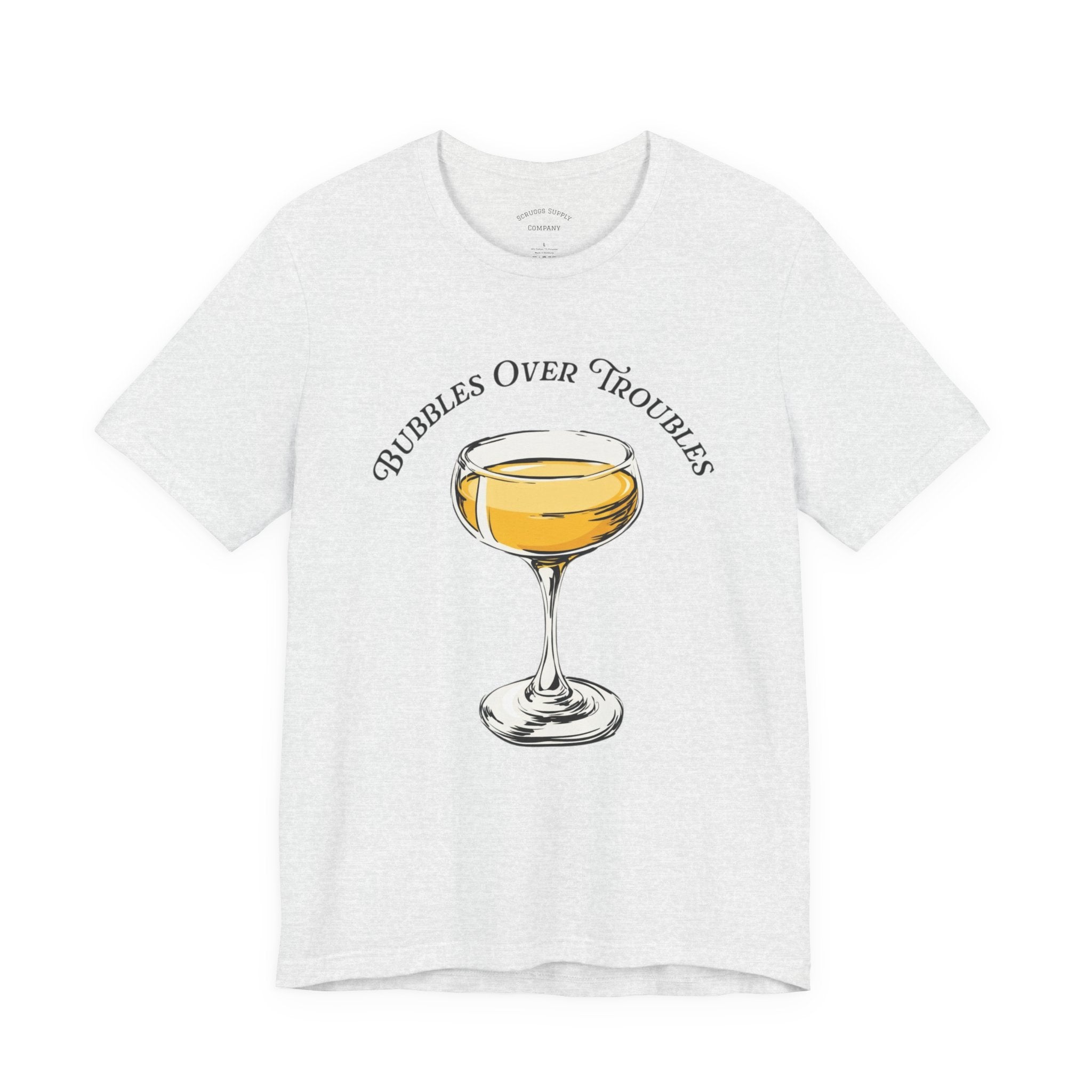Bubbles Over Troubles Champagne Glass Tee | Cocktail Shirt