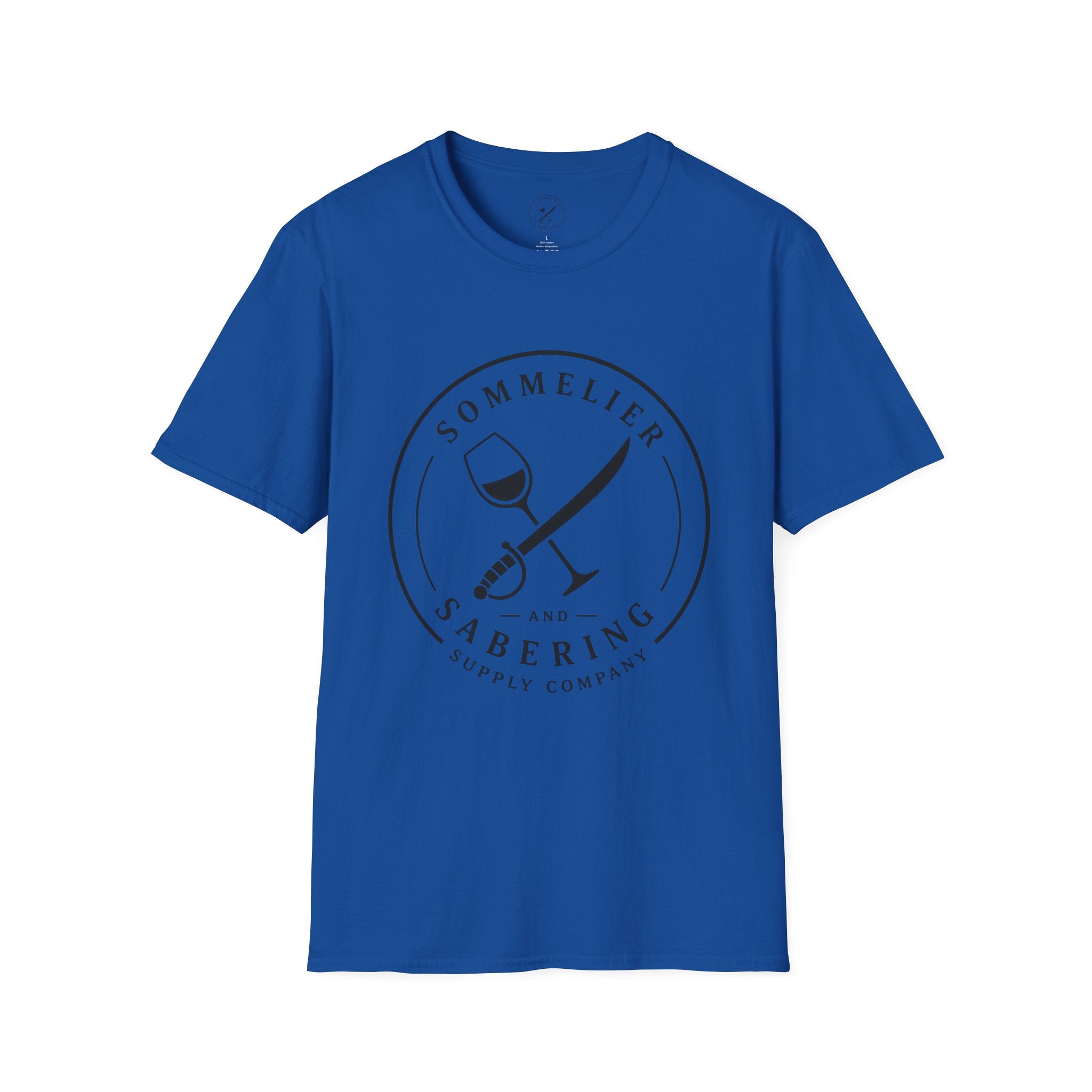 Sommelier and Sabering logo T-Shirt | Wine glass and saber emblem