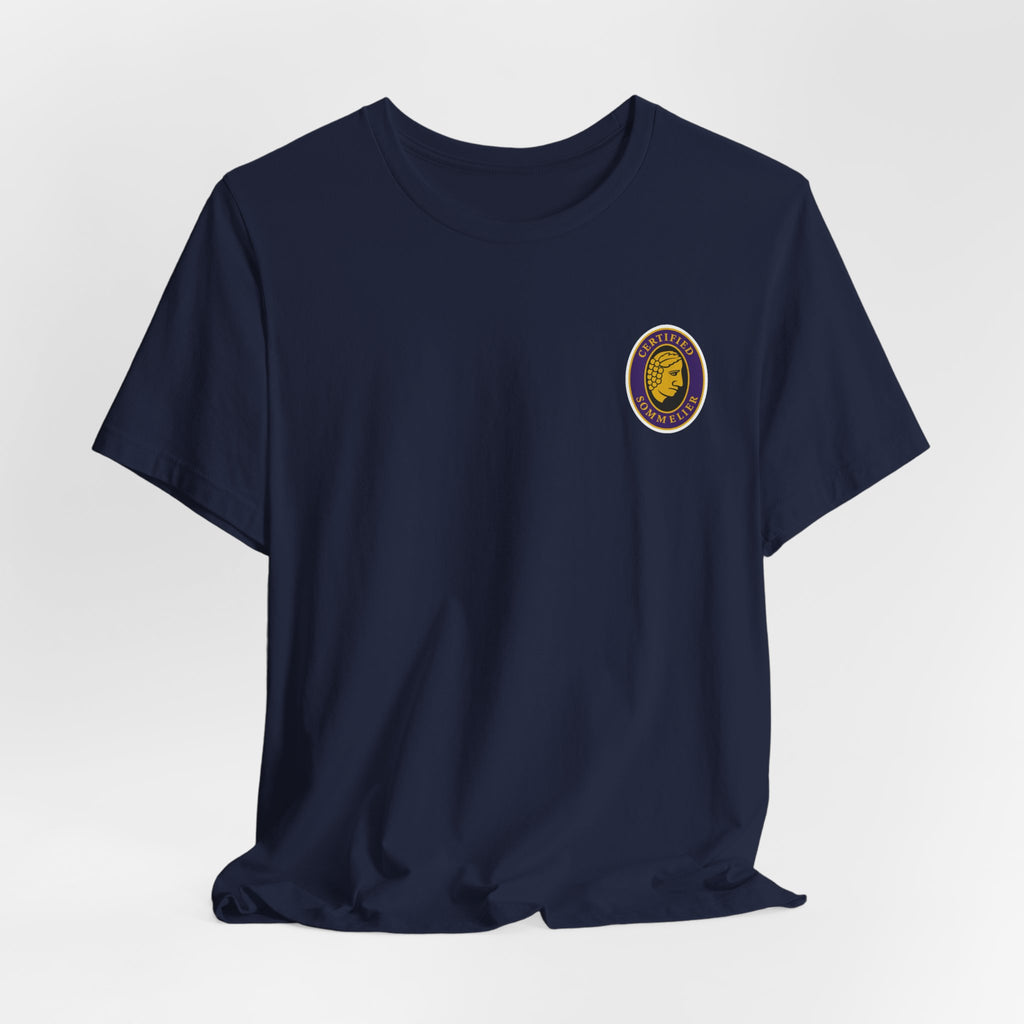 Certified Sommelier T-shirt, featuring the official emblem in striking purple, gold, and black