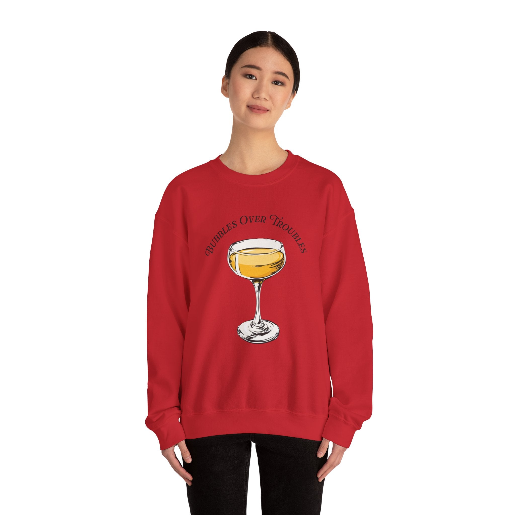 Bubbles Over Troubles Sweatshirt | Champagne Glass Illustration