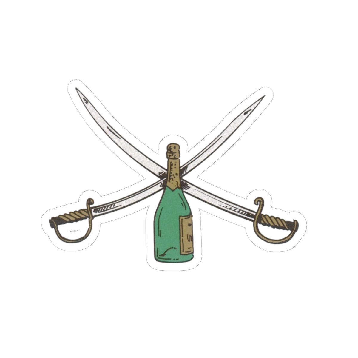 Champagne Bottle with Crossed Saber Vinyl Sticker