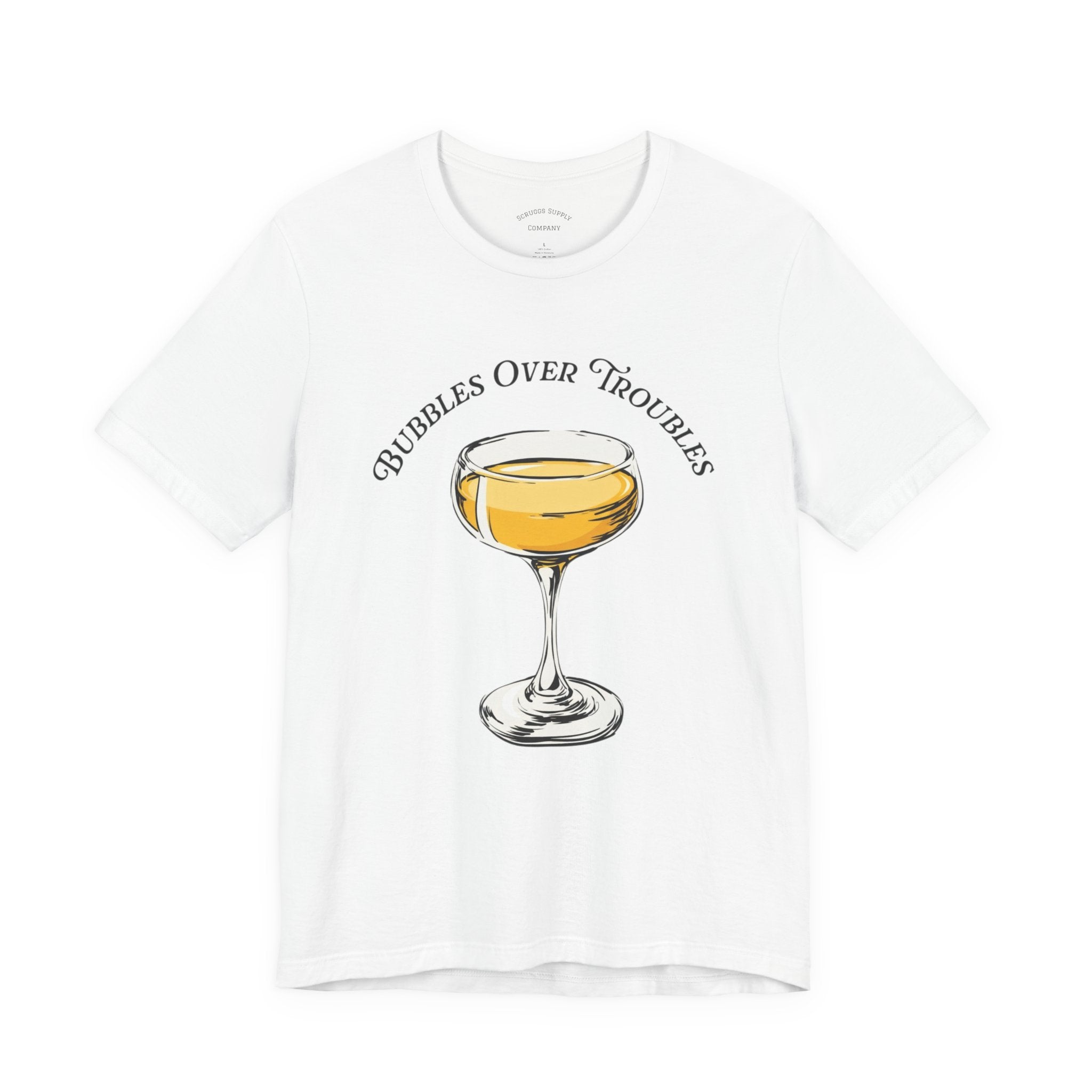 Bubbles Over Troubles Champagne Glass Tee | Cocktail Shirt