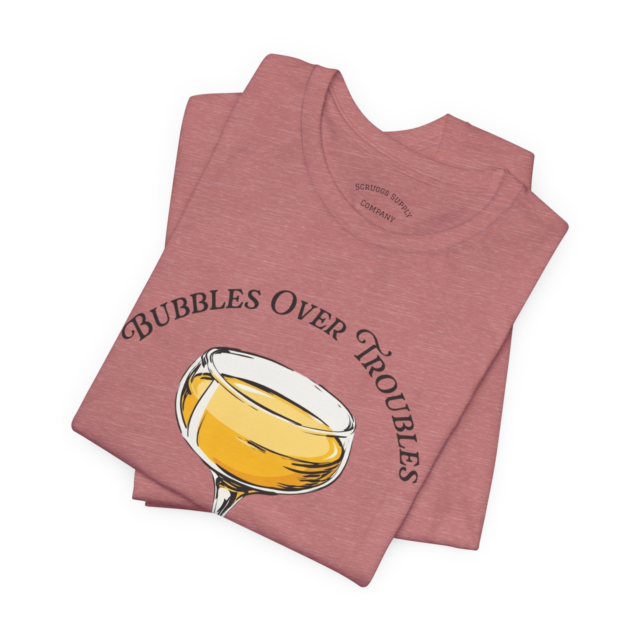 Bubbles Over Troubles Champagne Glass Tee | Cocktail Shirt