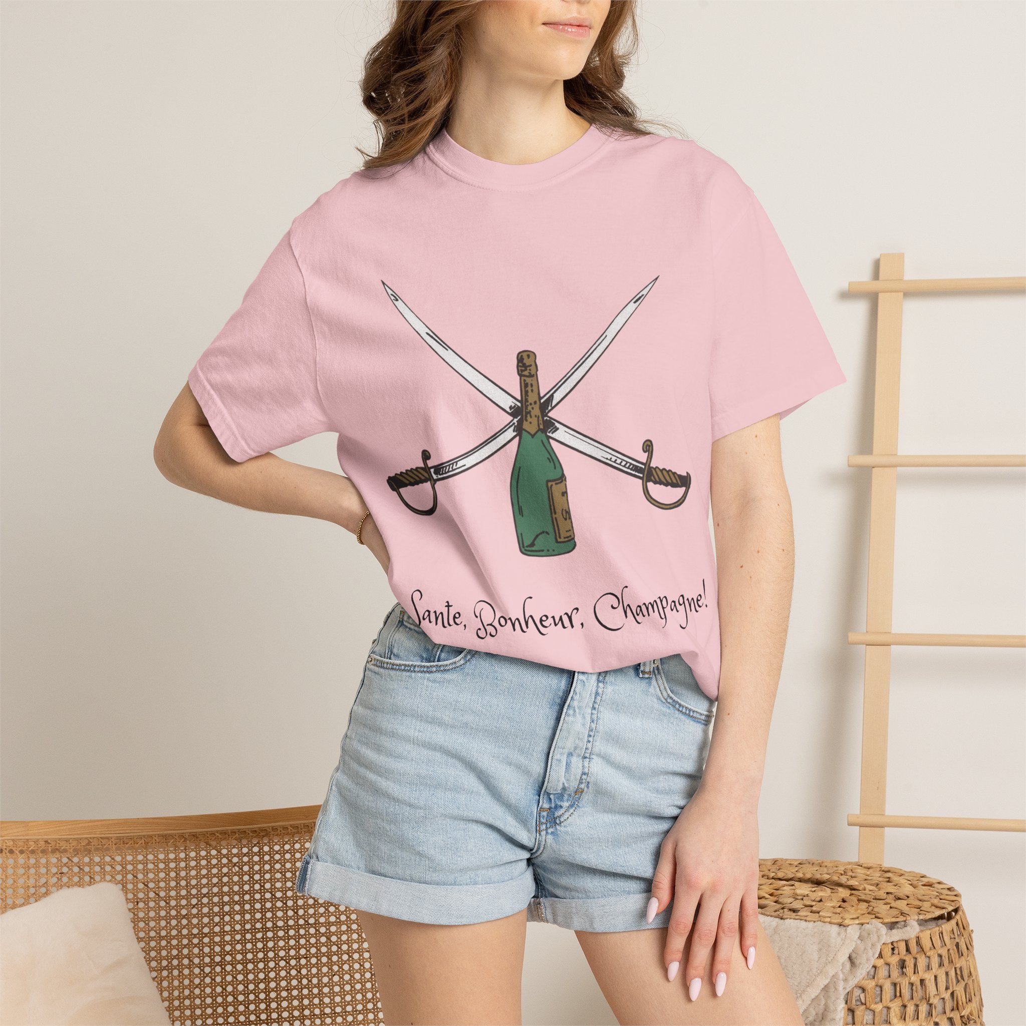 Champagne Sabering T-Shirt, Crossed Sabers & Bottle Graphic Tee